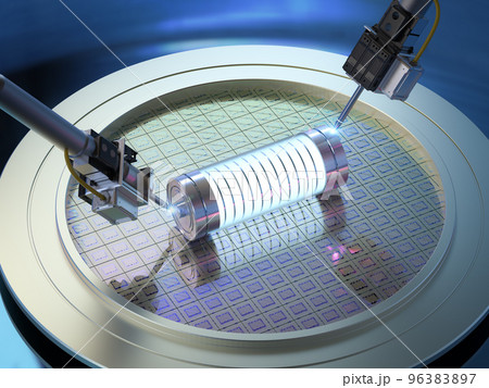 Automation battery manufacturing with 3d rendering li-ion or rechargeable battery produced by robotic arms 96383897