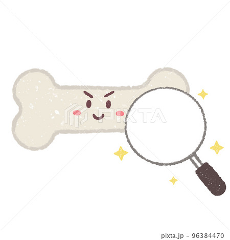 拡大鏡で見る元気な骨のキャラクター 96384470