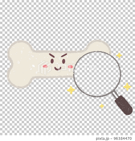 拡大鏡で見る元気な骨のキャラクター 96384470