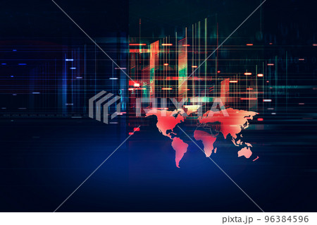 Digital data center with binary code and world map background concept series 96384596