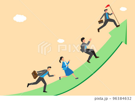 Success, growth, career path development or growing business, employees running together, job promotion concept, businessman employee running on arrow career path in ascending direction 96384632