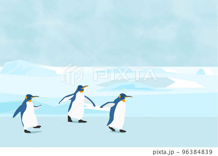 寒中見舞いハガキテンプレート 横向き 3羽のペンギン 寒中見舞いハガキテンプレート 横向き 3羽のペンギン 96384839