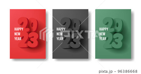 Happy New Year 2023 rounded 3d red monochrome postcard modern set Happy New Year 2023 rounded 3d red monochrome postcard modern set 96386668