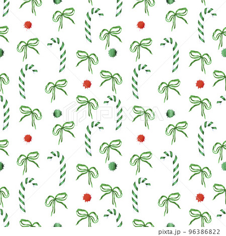 Hand drawn watercolor candy cane and bow seamless pattern on white background. Christmass and New Year symbol, decorative element. Scrapbook, poster, textile, banner, post card. Hand drawn watercolor candy cane and bow seamless pattern on white background. Christmass and New Year symbol, decorative element. Scrapbook, poster, textile, banner, post card. 96386822
