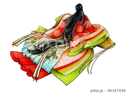 年賀状などに使える十二単姿の女性 96387046