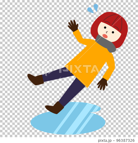 A woman who slips and falls on a frozen ground 96387326