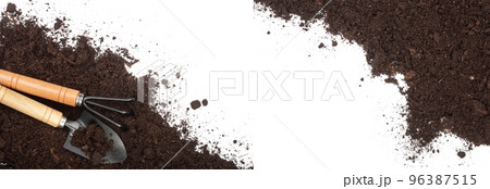 Pile heap of soil isolated on white background with copy space for your text. Top view 96387515