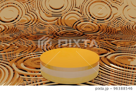 Orange and yellow platform for product exhibition standing in bright orange room. Concept of marketing and advertising. 3d rendering 96388546