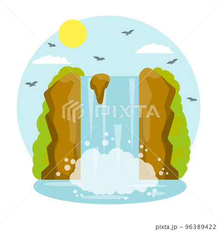 Waterfall on the mountain. Rocks and water. 96389422