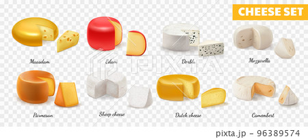 Realistic Cheese Transparent Icon Set 96389574