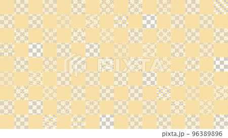 Horizontal background of golden checkered pattern with various Japanese patterns 96389896
