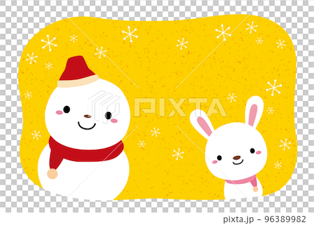 2023年兔年新年賀卡雪人兔橫版/08黃色，無文字 96389982