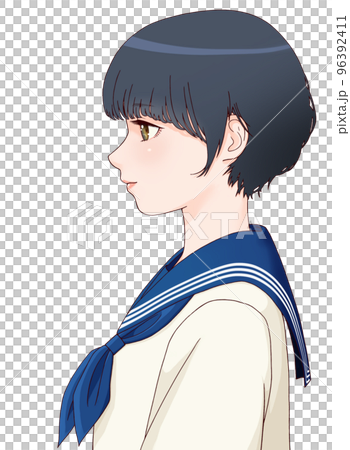 微笑側身女學生短髮帶彩繪=藏青色 微笑側身女學生短髮帶彩繪=藏青色 96392411