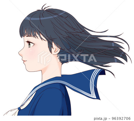 立ち絵素材】セーラー服を着た黒髪ロングヘアの女子中学生の