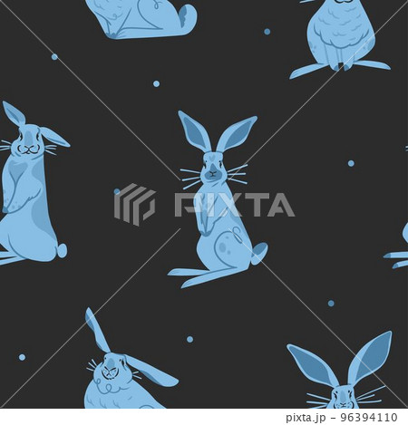 Hand drawn abstract vector graphic clipart illustration seamless pattern with adorable cute bunny character.Trendy kids modern design concept.Vector contemporary New Year and Easter symbol background. 96394110
