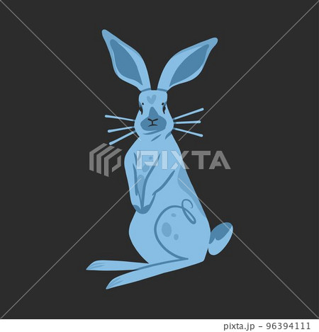 Hand drawn abstract vector graphic clipart illustration collection with blue adorable cute,realistic bunny character.Trendy kids modern design concept.Vector contemporary New Year and Easter symbol. 96394111