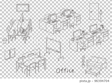 Hand drawn office illustration set (monochrome) 96394704