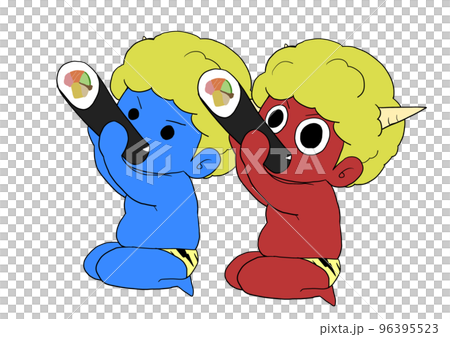 Red demon and blue demon eating ehomaki Red demon and blue demon eating ehomaki 96395523