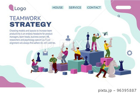 Chess game landing page. Website interface design template. Team skill. Corporate communication of king or queen figures. Human training. Pawn and rook. Business teamwork strategy. Vector tidy concept 96395887