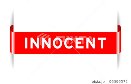 Red color inserted label banner with word innocent on white background 96396572