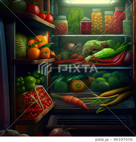 An open refrigerator in which only vegetables are found An open refrigerator in which only vegetables are found 96397056