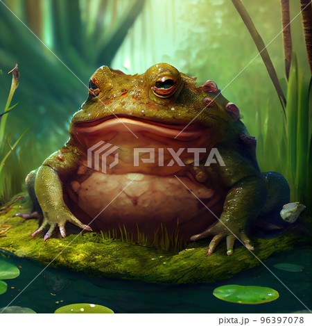 A very unpleasant toad is sitting in a swamp 96397078