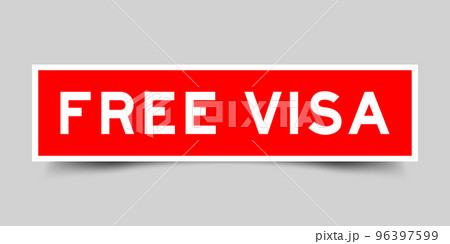 Sticker label with word free visa in red color on gray background Sticker label with word free visa in red color on gray background 96397599