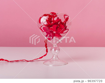 Valentines day concept. Hearts ribbon on pink background. 96397720
