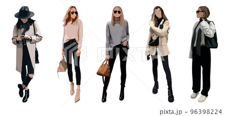 Set of fashion girls on a white background. Vector flat style illustration. Avatar icon 96398224