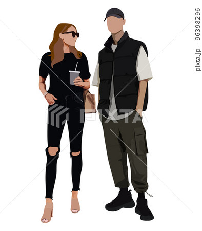 Stylish couple of young people. Man and woman on a white background. Vector illustration in a flat style Stylish couple of young people. Man and woman on a white background. Vector illustration in a flat style 96398296