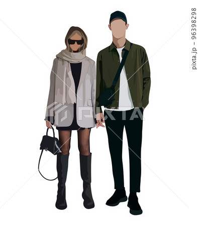 Stylish couple of young people. Man and woman on a white background. Vector illustration in a flat style Stylish couple of young people. Man and woman on a white background. Vector illustration in a flat style 96398298