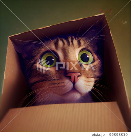 A cat looks into an empty cardboard box, a view from the box of a cat A cat looks into an empty cardboard box, a view from the box of a cat 96398350