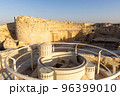 Mount Herodion and the ruins of the fortress of King Herod inside an artificial crater. The Judaean Desert, West Bank. 96399010