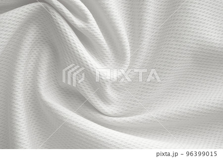 White sports clothing fabric jersey football shirt texture top view close up 96399015