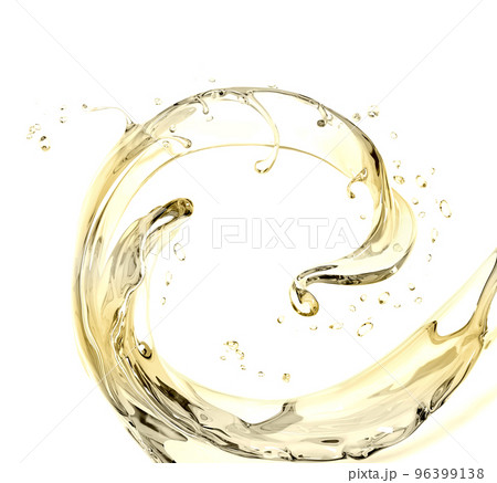 Liquid wave or flow splash, pouring fruit sauce or syrup, alcohol drink, abstract twisted background, wine, isolated, 3d rendering 96399138