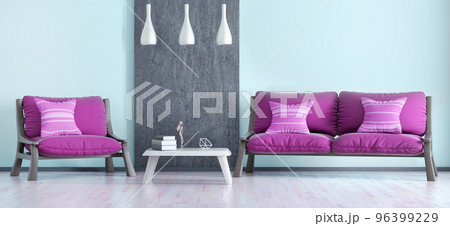 Interior design of modern living room with sofa and  armchair 3d rendering 96399229