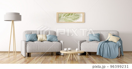 Living room with armchairs, coffee table and lamp, home interior design 3d rendering 96399231