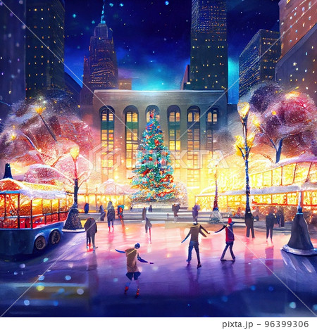 Christmas ice rink in the center of New York on Christmas night 96399306