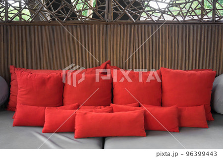 Decorative red pillows natural Fabric, Interior design Decorative red pillows natural Fabric, Interior design 96399443