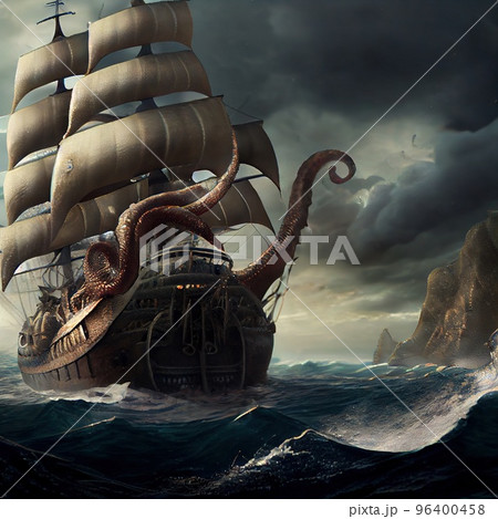 A giant octopus wrapped its tentacles around the ship 96400458