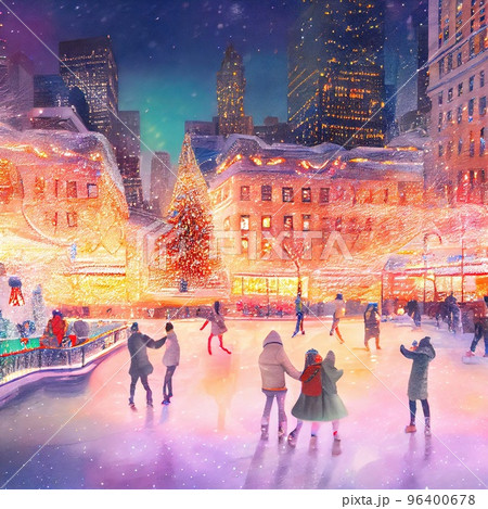 Christmas ice rink in the center of New York on Christmas night Christmas ice rink in the center of New York on Christmas night 96400678