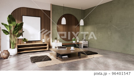Japandi room interior and low table and armchair wabisabi style.3D rendering Japandi room interior and low table and armchair wabisabi style.3D rendering 96401547