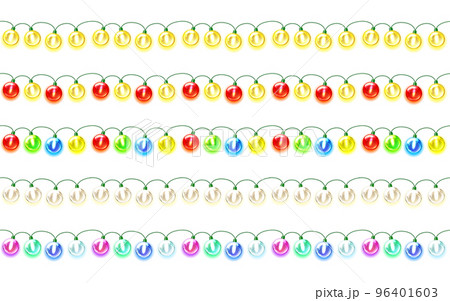 Set of colorful garland, festive decorations. Glowing christmas lights isolated on white Set of colorful garland, festive decorations. Glowing christmas lights isolated on white 96401603