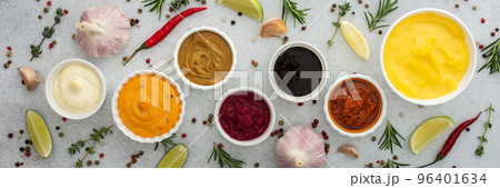 Different types of sauces in bowls Different types of sauces in bowls 96401634