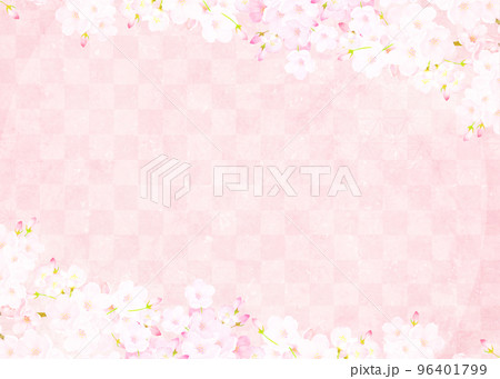 美しい桜ーピンク色ー市松模様ー和紙の壁紙ー豪華絢爛背景素材フレーム 96401799