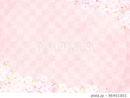 美しい桜ーピンク色ー市松模様ー和紙の壁紙ー豪華絢爛背景素材フレーム 96401801