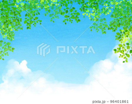 新緑に映える青空 水彩風背景素材 新緑に映える青空 水彩風背景素材 96401861