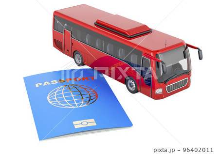 International passport with bus, 3D rendering 96402011