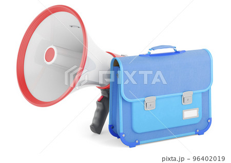 Megaphone with schoolbag, 3D rendering 96402019