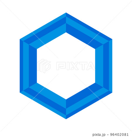 青い六角形のロゴ。おしゃれなリング。ベクター。 青い六角形のロゴ。おしゃれなリング。ベクター。 96402081